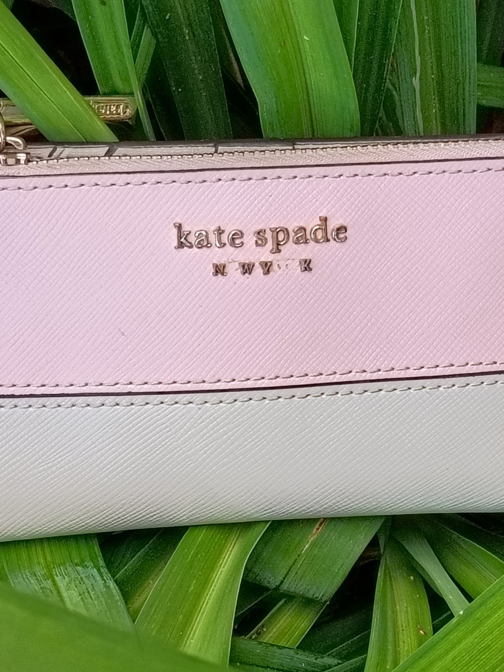 kate spade Pink & Cream Saffiano Leather Zip Wallet SOLD